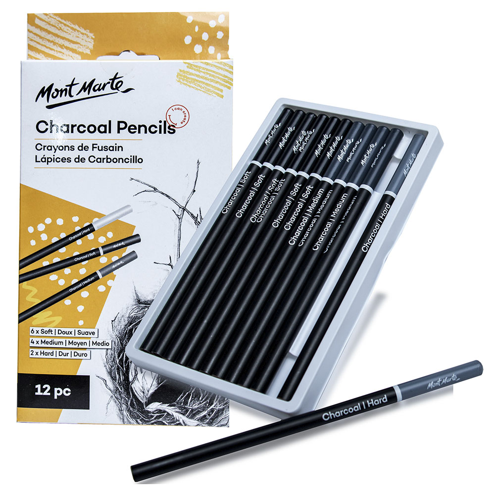 Professionals and Artists 3 Pieces Black Charcoal with Different Degrees of Hardness MONT MARTE Charcoal Pencils Set Perfect for Beginners Ideal Charcoal Pencils for Impressive Drawings 