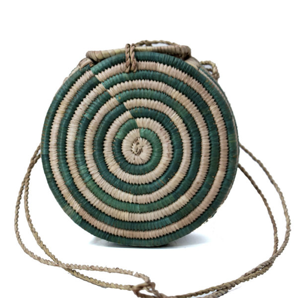Spiral Green Round Raffia Bag