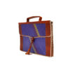 Brown & Blue Leather Satchel Bag with Raffia Pattern (1)