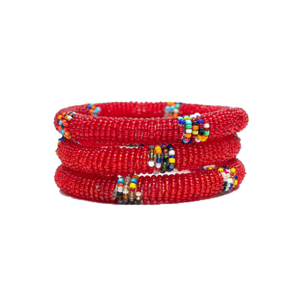 Ladies Maasai Beaded Bangles - Red